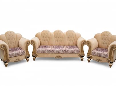 Crown 5 Seater Sofa Set (3+1+1) - Beige Velvet - 10/10 Condition