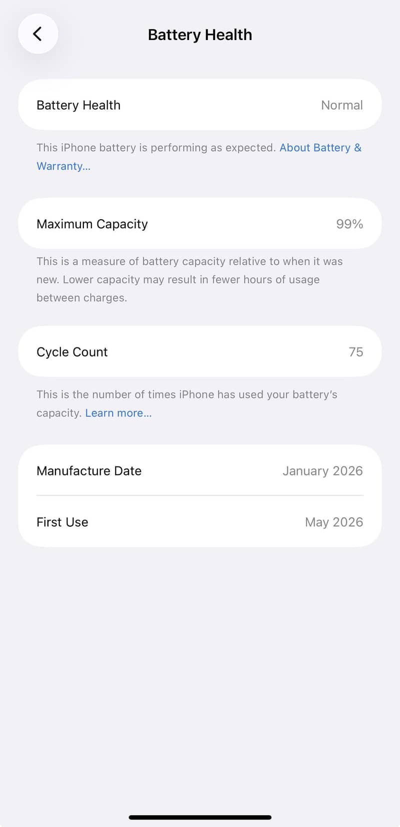 Iphone 17 pro max jv active 75cycle 2