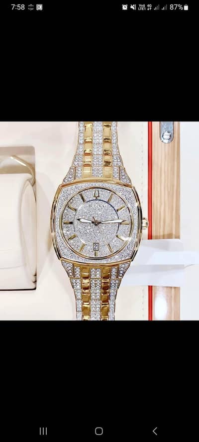 BULOVA ORIGINAL CRYSTAL DAIMOND WATCH GOLD TONIC