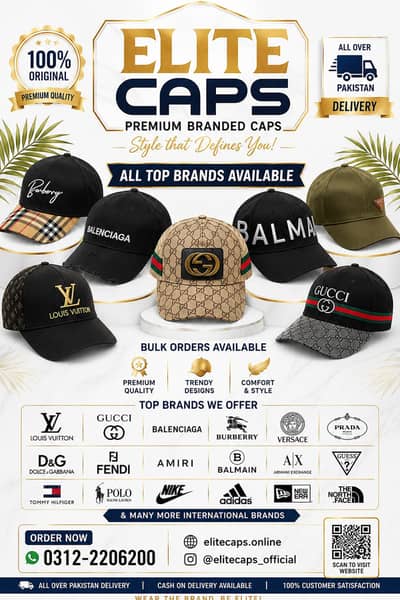 Elite Caps All International Designer Brands Available Gucci, LV, Bale