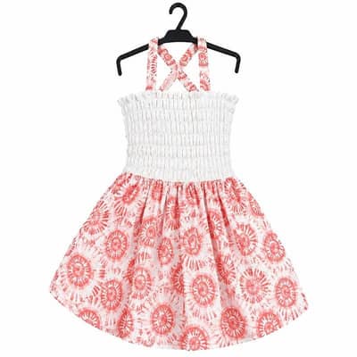 Tie and Die Coral Print Smocked Frock for Baby Girl 3 to 18 months