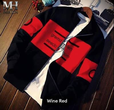 Men fleece  printed jacket wine red