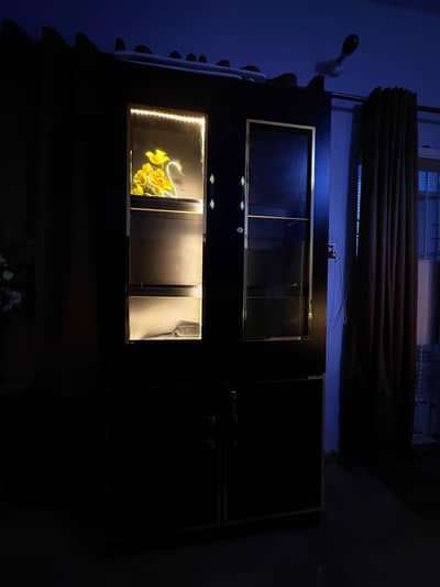 new wooden showcase divider cabinet with led light almost unused