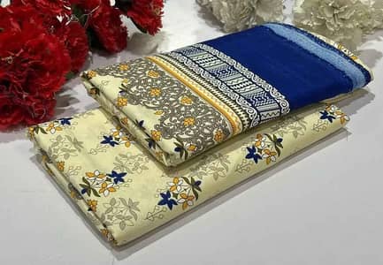 Pakistani Embroidered Cotton 2PC Suit | Blue & Yellow Floral Print