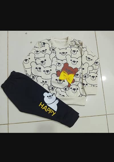 2 pcs boy Fleece Printed Sweatshirt Tracksuit