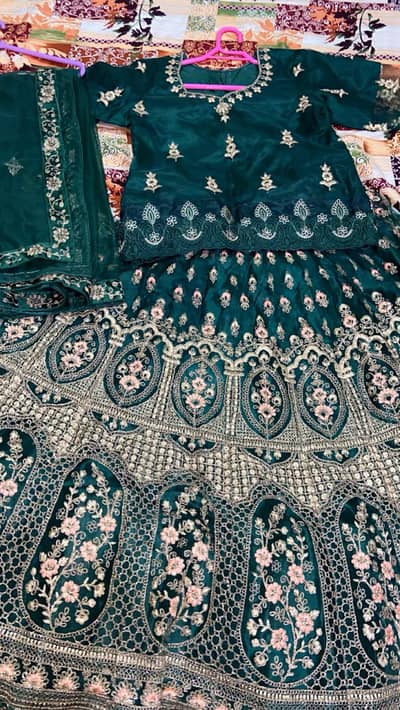 green color fabric shamoz or net three pieces