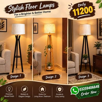 New wooden floor lamp with shelves
