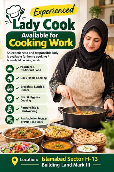 Experienced Lady Cook Available