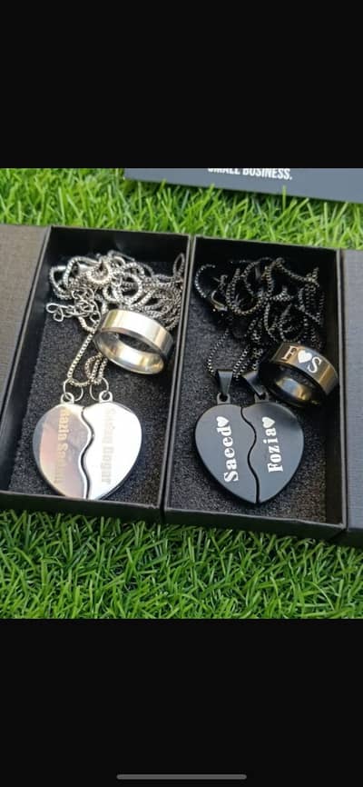CUSTOMIZE BROKEN HEART NECKLACE AND RING SET WITH NAME