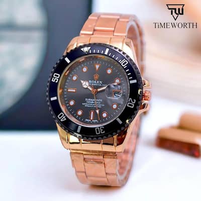 Rolex Luxury Men's watch with multicolour dials and brass strap