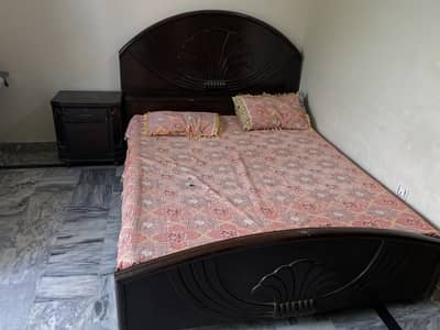 Pure wood solid bed with mattress and side tables for sale