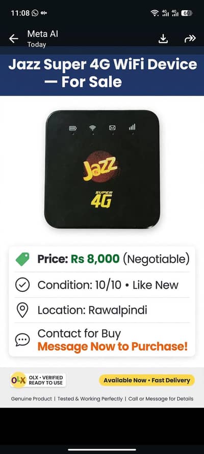 jazz super 4G WiFi device-10/10 condition