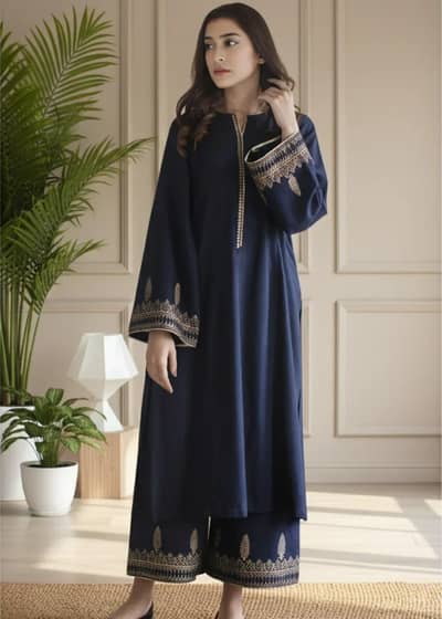 Navy 2 piece Embroidered Lawn Dress