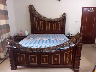 Chinioti Wooden Bedroom Set – King Bed + Dressing + Wardrobe