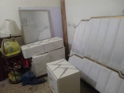 White & Golden Designer Bed Headboard – Elegant Bedroom Set”