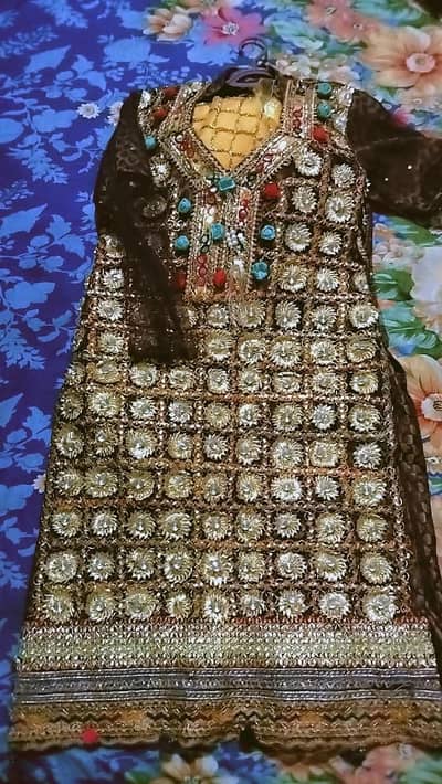Heavy Gota Work 3 Piece Fancy Party Wear Suit - Brown & Golden