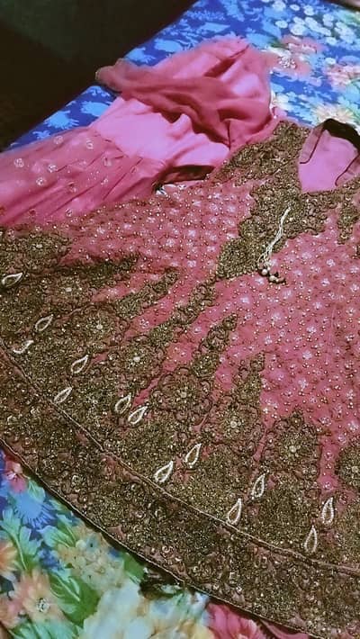 Pink Heavy Zari Work 3 Piece Fancy Frock Suit - Mehndi Dress