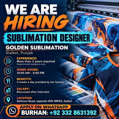 Need Sublimation Graphic Designer At Golden Sublimation Sialkot