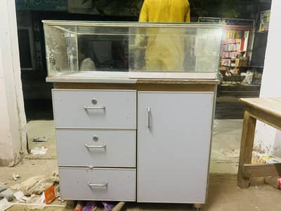 Compact Glass Display Counter with 3 Drawers