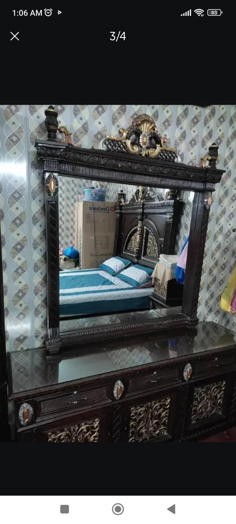 chinioti king Bed  with side tables & Dressing table 8