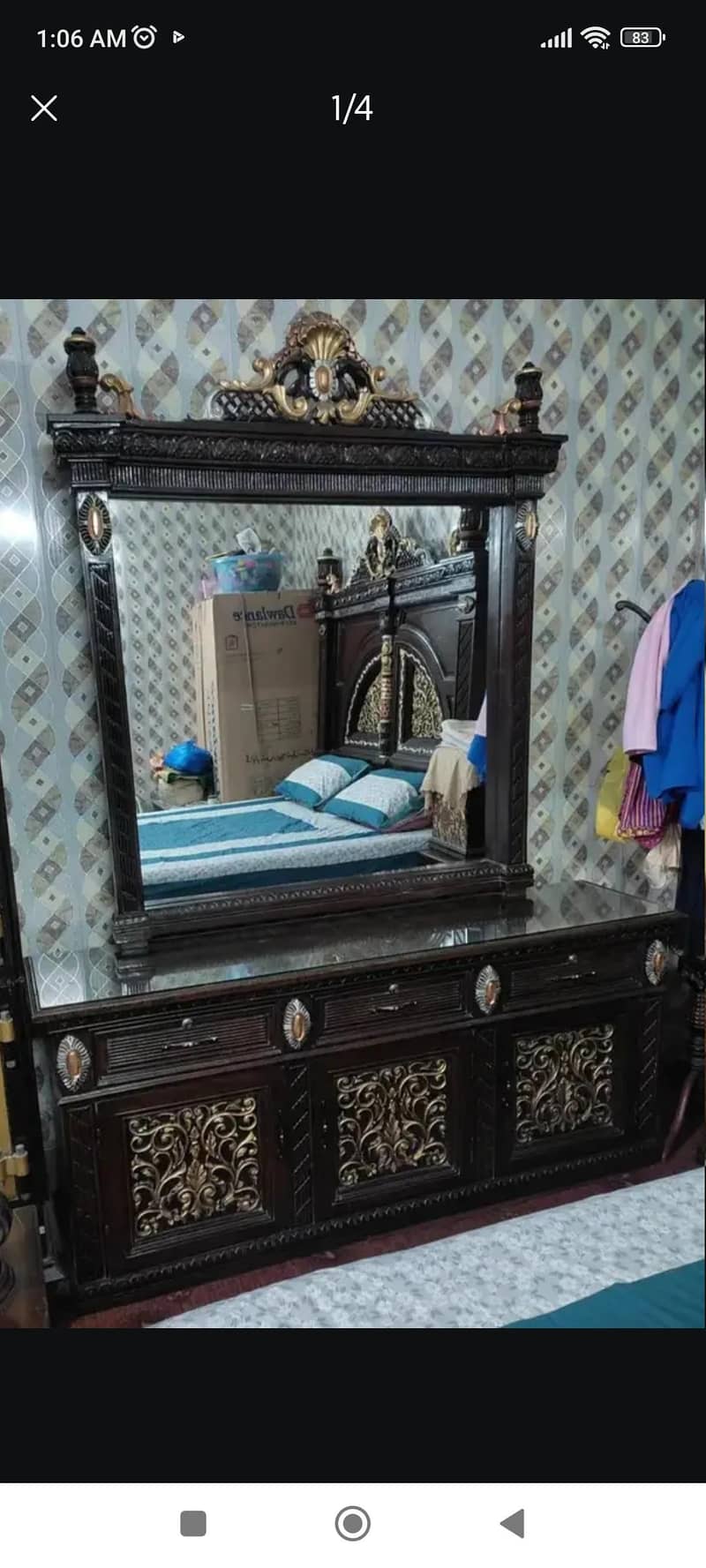 chinioti king Bed  with side tables & Dressing table 10