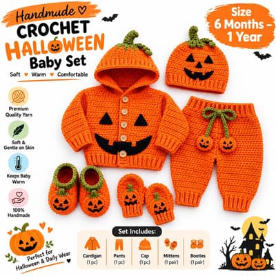 Handmade Crochet Baby Set | 6 Months–1 Year | Cute Pumpkin Design