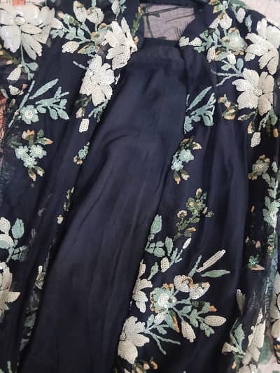 net 4 pc long open gown with short shirt
