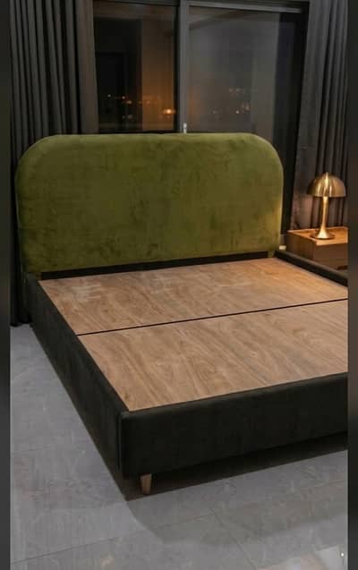 Modern Olive Green Velvet Upholstered Kind Size Bed for Sale