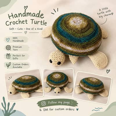 Crocheted cute stuffed toy turtle