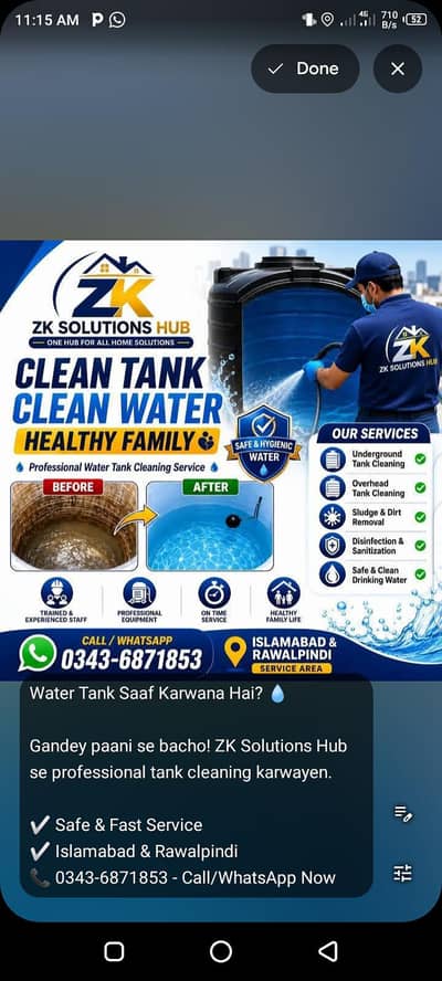 Water Tank Cleaning Service Bahria Town DHA - ZK Solutions Hub