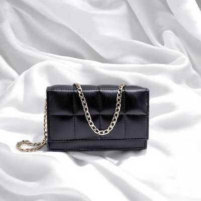 Black Quilted Crossbody Bag for Girls with gold chain strap