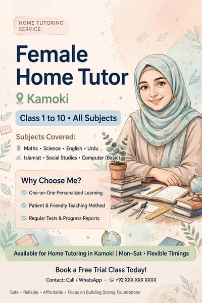 Female home tutor in kamoki class 1 to 10 All subject