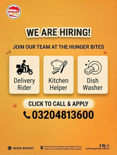 We need Dish washer, kitchen helper and delivery rider