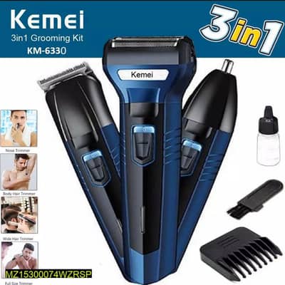 Kemei 3-in-1 Rechargeable Beard Trimmer Kit Blue KM-6331