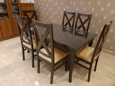 6 chairs dining table/ wooden dining table/top glass dining