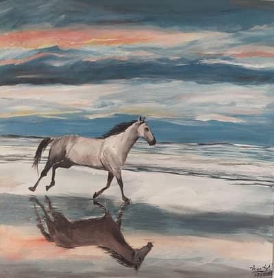 Horse at seaside. Original hand made acrylic painting