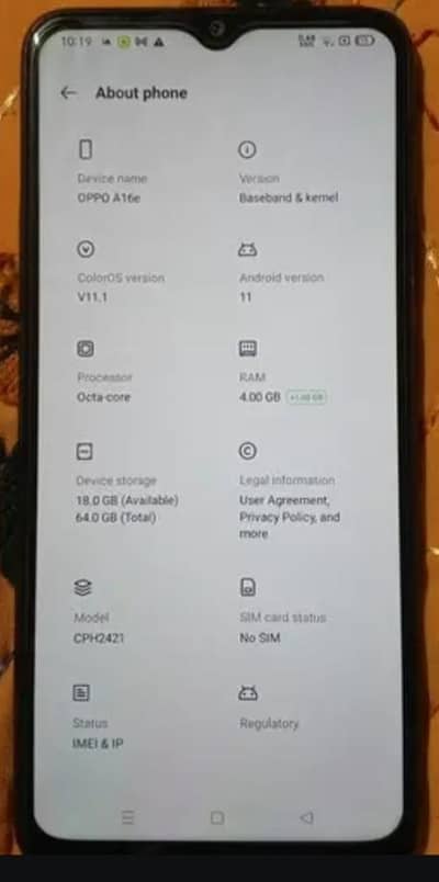 Opp0 A16e 4/64gb