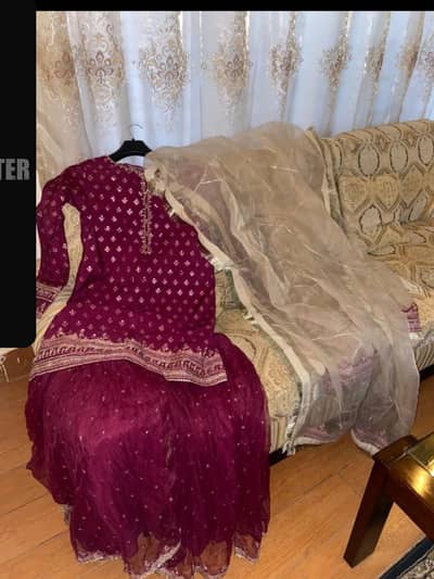 Brand new batik dress sharara with short shirt with net dopatta