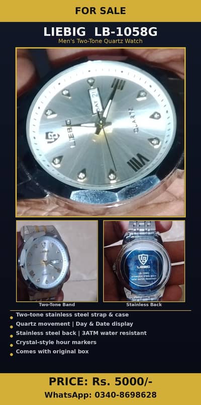 "LIEBIG LB-1058G Men's Two-Tone Quartz Watch – New with Box"