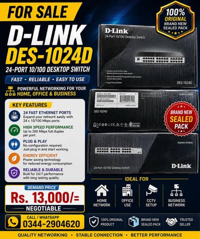 KippD-Link DES-1024D 24-Port Network Switch – Brand New Sealed