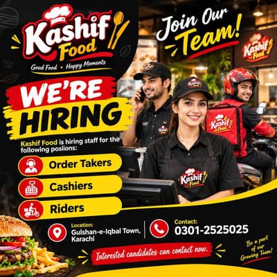 Order Takers, Cashiers & Riders Required || jobs in Karachi