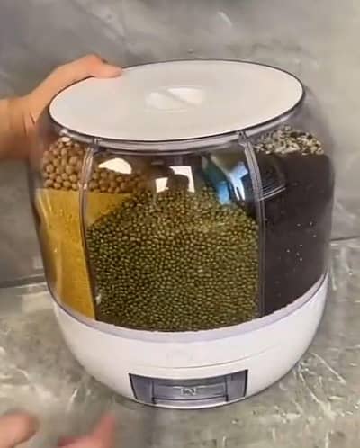 5L 6 Grid Rotating Grain Dispenser | 360° Kitchen Storage Box