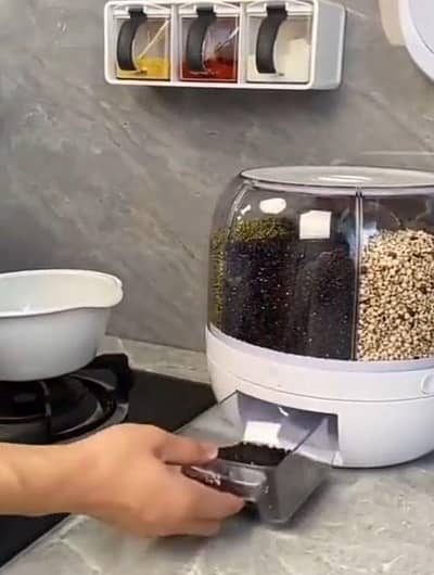 10L 6 Grid Rotating Kitchen Storage Box | Anaj Dal Ka Daba 360 Degree