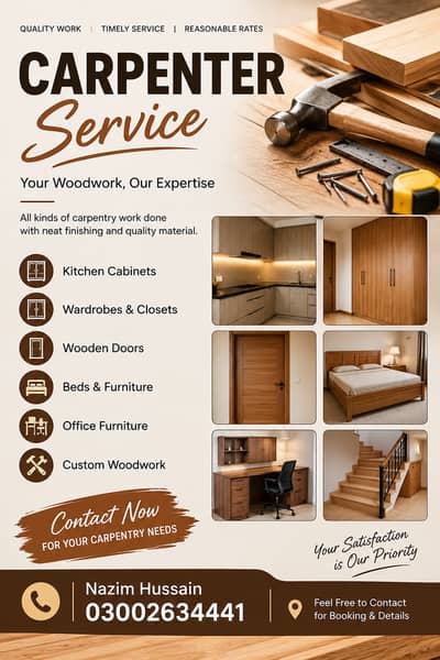 Carpenter & Wood Work Services - Kitchen - Wardrobe - Bed - Door Slid