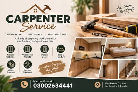 Carpenter-Kitchen,Wardrobe Wood ,Polish & Furniture Repairing Service
