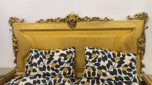 Royal Antique Gold King Size Bed Set with Side Tables & Dressing Table
