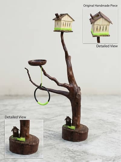 Handmade Wooden Bird Stand & House Decor | Unique Gift Piece