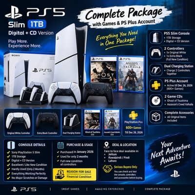 PS5 Slim 1TB Complete Package – 2 Controllers