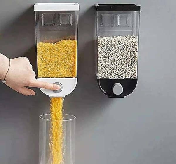 T  1.5L Wall Mounted Separate Rice Bucket Kitchen Cereal Dispenser Transparent Grain Jar Food Storage Box Container