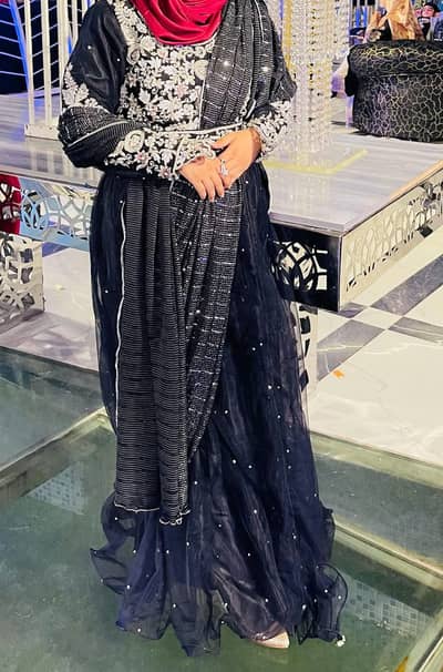 Black & Navy Blue Embroidered Maxi Dress
